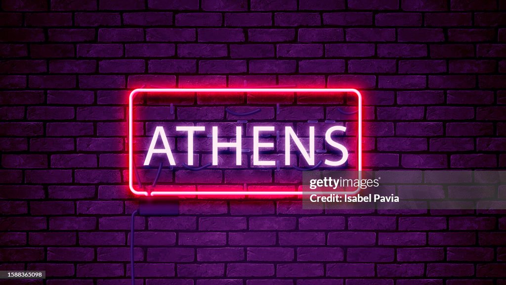 ATHENS word in neon lights