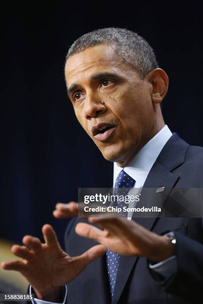 President Barack Obama delivers remarks about the fiscal cliff negotiations in the Eisenhower Executive Office Building next to the White House...