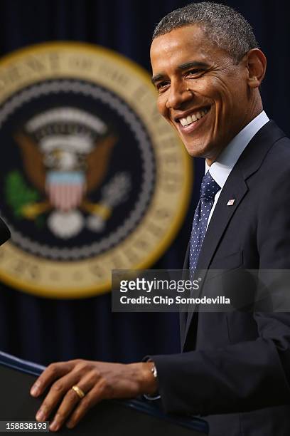 President Barack Obama delivers remarks about the fiscal cliff negotiations in the Eisenhower Executive Office Building next to the White House...