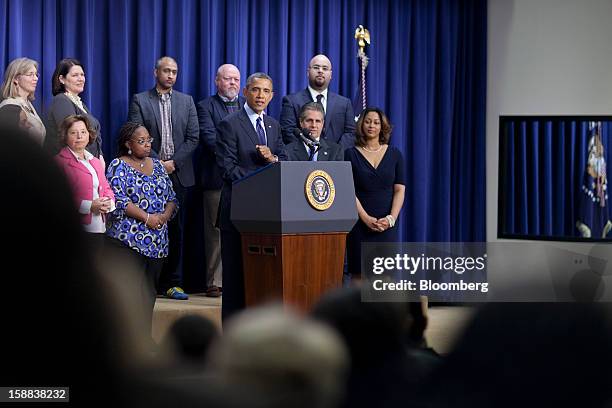 President Barack Obama speaks in the South Court Auditorium of the Eisenhower Executive Building next to the White House in Washington, D.C., U.S.,...