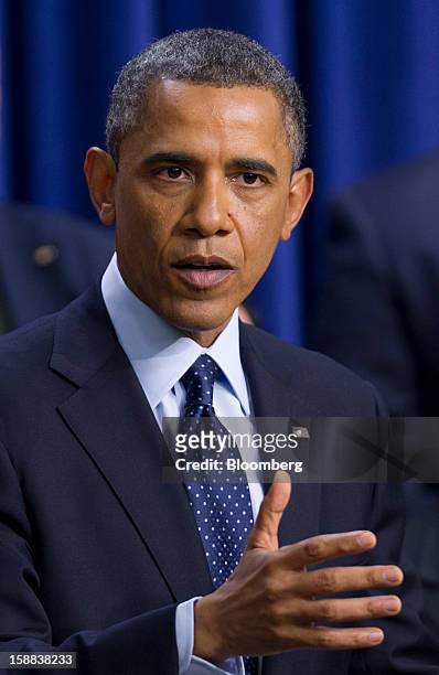 President Barack Obama speaks in the South Court Auditorium of the Eisenhower Executive Building next to the White House in Washington, D.C., U.S.,...