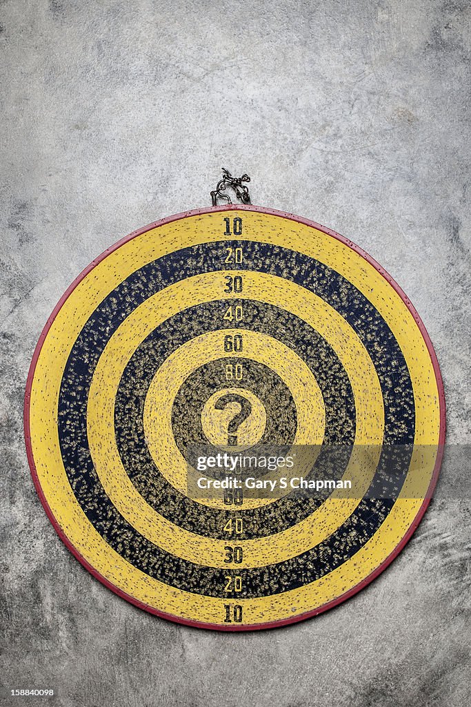 Dartboard with question mark center