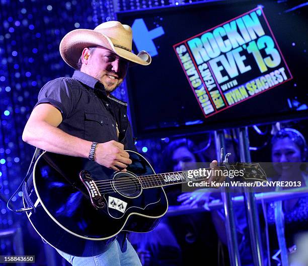 Musician Jason Aldean performs on Dick Clark's New Year's Rockin' Eve at CBS studios on December 31, 2012 in Los Angeles, California.