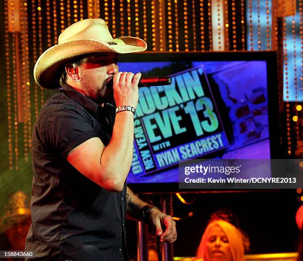 Musician Jason Aldean performs on Dick Clark's New Year's Rockin' Eve at CBS studios on December 31, 2012 in Los Angeles, California.