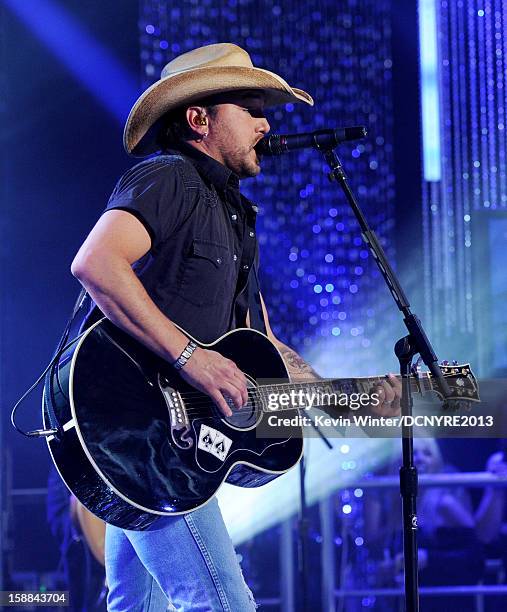 Musician Jason Aldean performs on Dick Clark's New Year's Rockin' Eve at CBS studios on December 31, 2012 in Los Angeles, California.