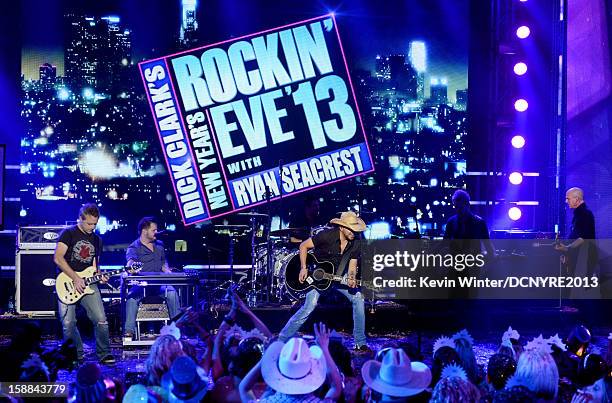 Musician Jason Aldean performs on Dick Clark's New Year's Rockin' Eve at CBS studios on December 31, 2012 in Los Angeles, California.