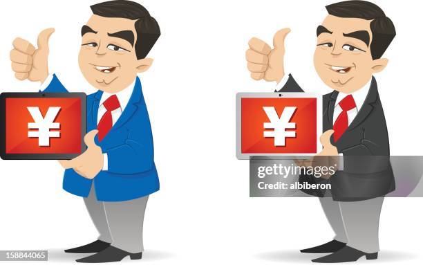 making money with his tablet - man using tablet stock illustrations