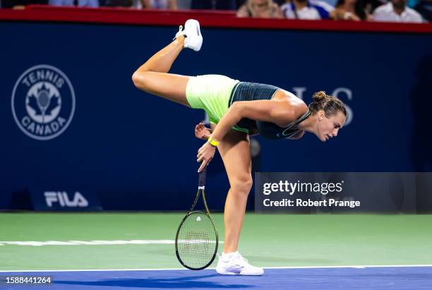 Aryna Sabalenka in action against Petra Martic of Croatia in the second round on Day 3 of the National Bank Open Montréal at Stade IGA on August 09,...