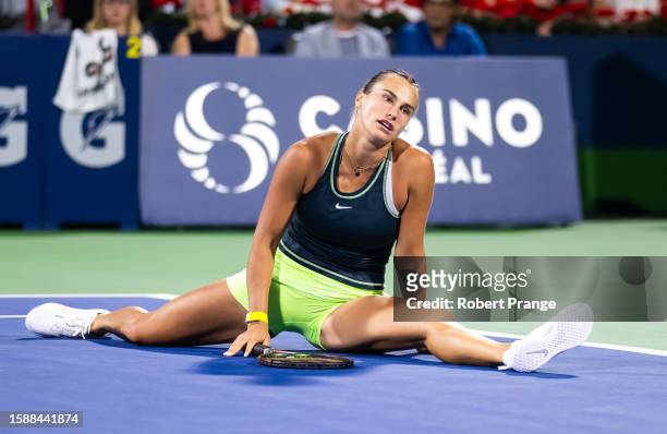 Aryna Sabalenka in action against Petra Martic of Croatia in the second round on Day 3 of the National Bank Open Montréal at Stade IGA on August 09,...