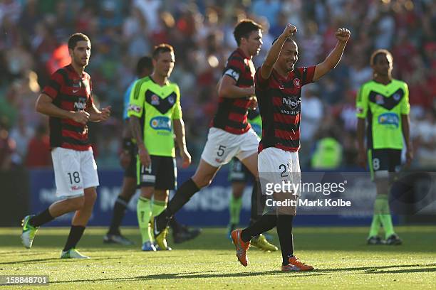 Shinji Ono of the Wanderers celebrates scoring a goal during the round 14 A-League match between the Western Sydney Wanderers and the Melbourne...