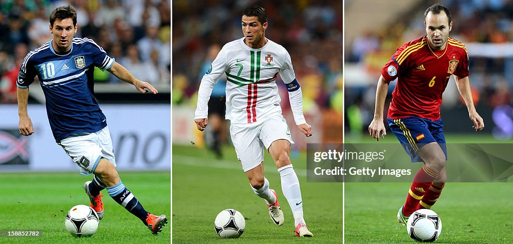 FILE: Lionel Messi, Cristiano Ronaldo And Andres Iniesta Shortlisted For FIFA Ballon d'Or 2012