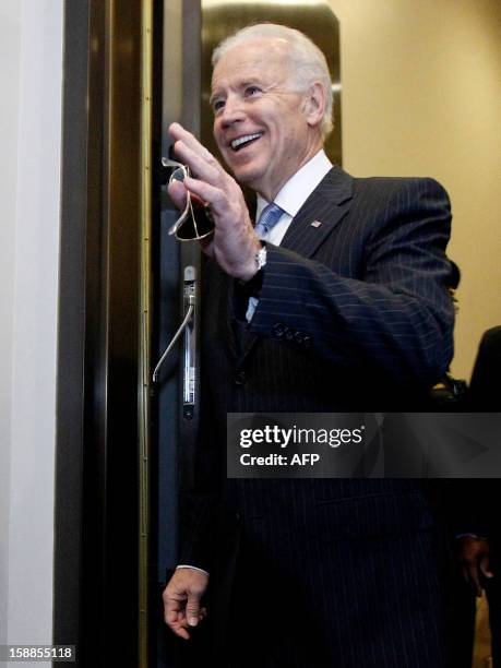 Vice President Joe Biden arrives at the US Capitol to meet with reluctant House Democrats on January 1, 2013 in Washington, DC. Lawmakers in the...