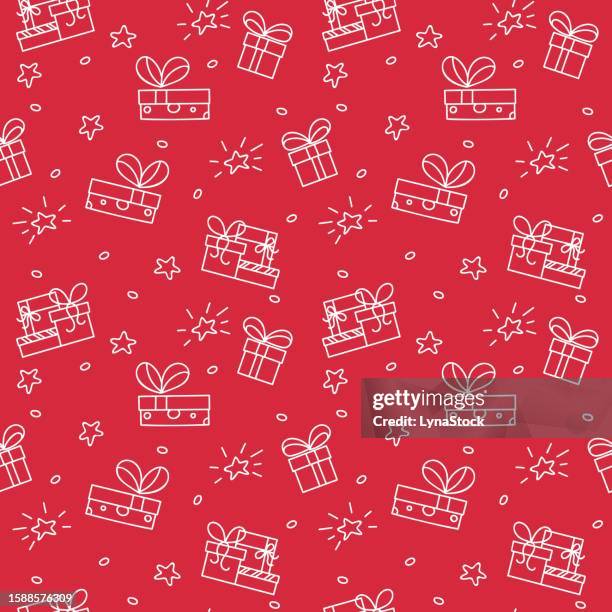 seamless vector pattern for christmas with gift boxes. hand drawn design. cartoon illustration. holiday pattern for wrapping or textile. - wrapped present stock illustrations