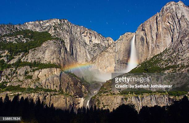 moonbow at upper yosemite falls - moonbow stock pictures, royalty-free photos & images