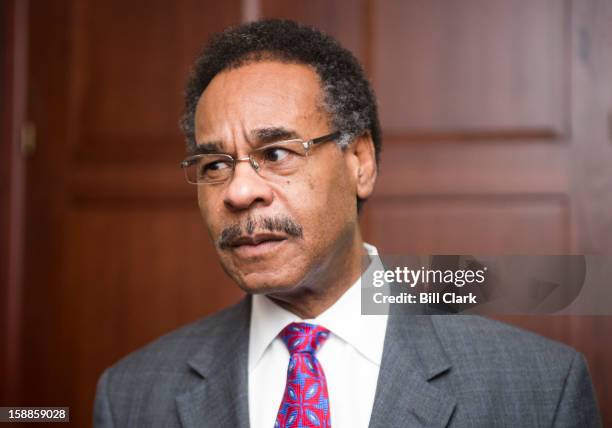 Rep. Emanuel Cleaver, D-Mo., speaks with reporters outside of the House Democrats caucus meeting on the fiscal cliff in the Capitol Visitor Center on...
