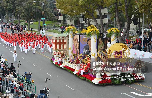 The Delta Sigma Theta Sorority float participates in the 124th Tournamernt of Roses Parade on January 1, 2013 in Pasadena, California.