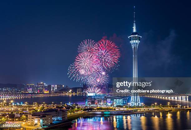multi-color fireworks in macau - 塔 ストックフォトと画像