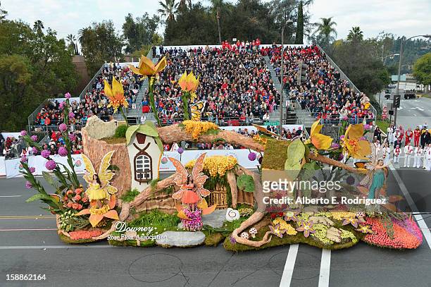 The City of Downey float participates in the 124th Tournamernt of Roses Parade on January 1, 2013 in Pasadena, California.