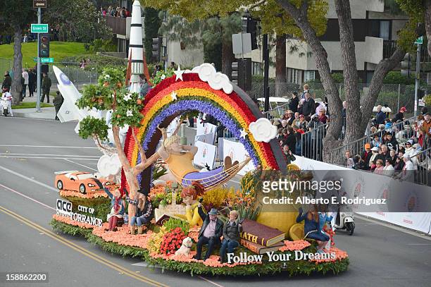 The City of Torrance float participates in the 124th Tournamernt of Roses Parade on January 1, 2013 in Pasadena, California.
