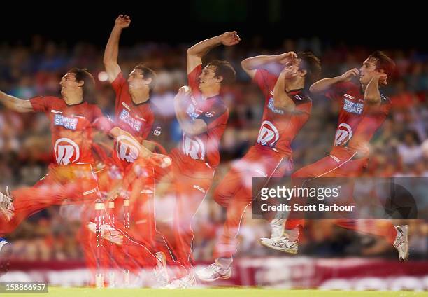 William Sheridan of the Renegade bowls during the Big Bash League match between the Melbourne Renegades and the Adelaide Strikers at Etihad Stadium...