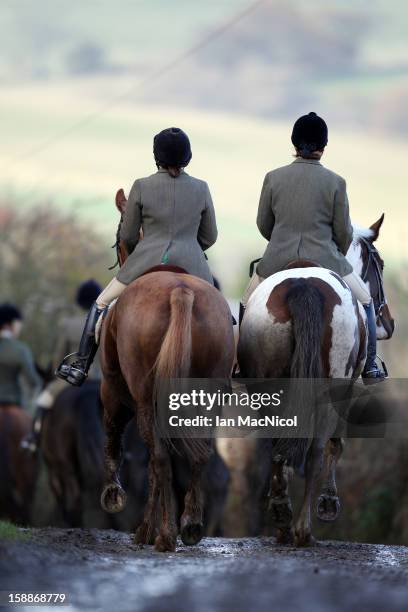 Members of The Duke of Buccleugh's Fox hunt take part in a fox hunt on November 09, 2011 in St Boswells, Scotland.