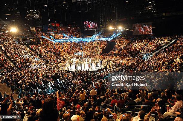 General view of the arena during the heavyweight championship fight betweenJunior dos Santos and Cain Velasquez at UFC 155 on December 29, 2012 at...