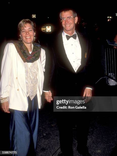 Actor Anthony Perkins and wife Berry Berenson attend The Film Society of Lincoln Center Honors Audrey Hepburn on April 22, 1991 at Avery Fisher Hall,...