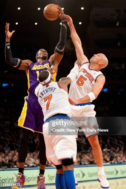 New York Knicks against the Los Angeles Lakers at Madison Square Garden. New York Knicks small forward Carmelo Anthony and New York Knicks point...