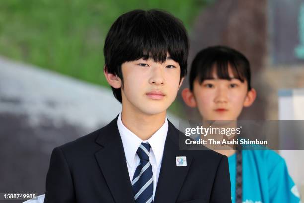 Prince Hisahito attends the opening ceremony of the National High School Cultural Festival on July 29, 2023 in Kagoshima, Japan.