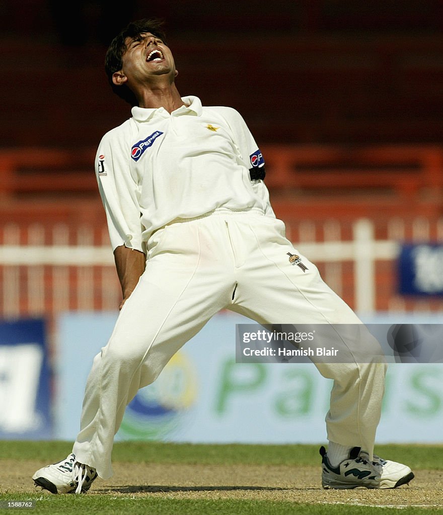 Saqlain R Saqlain Mushtaq of Pakistan shows his frustration at having an appeal ...