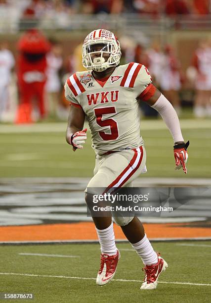 Antonio Andrews of the Western Kentucky University Hilltoppers looks on during the Little Caesars Pizza Bowl against the Central Michigan University...