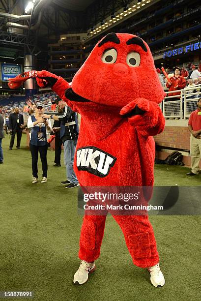 Western Kentucky University Hilltoppers mascot Big Red looks on prior to the Little Caesars Pizza Bowl against the Central Michigan University...