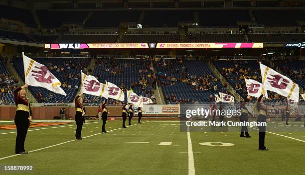 The Central Michigan University Chippewas band performs prior to the start of the Little Caesars Pizza Bowl against the Western Kentucky University...