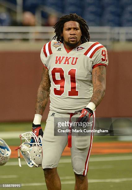 Calvin Washington of the Western Kentucky University Hilltoppers looks on during the Little Caesars Pizza Bowl against the Central Michigan...
