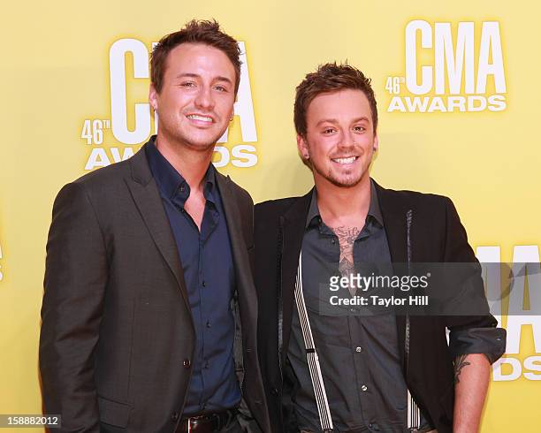 Eric Gunderson and Stephen Barker Liles of Love and Theft attend the 46th annual CMA Awards at the Bridgestone Arena on November 1, 2012 in...
