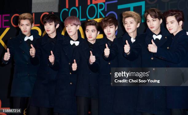 Pose for photographs during the 2012 SBS The Color Of K-pop at Korea University's Hwa Jung gymnasium on December 29, 2012 in Seoul, South Korea.