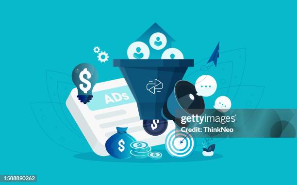 online funnel generation sales, customer generation, digital marketing and e-business technology concept. - social media marketing vector stock illustrations