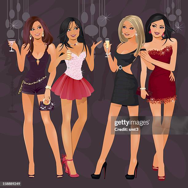 night out with the girls - girls night out stock illustrations