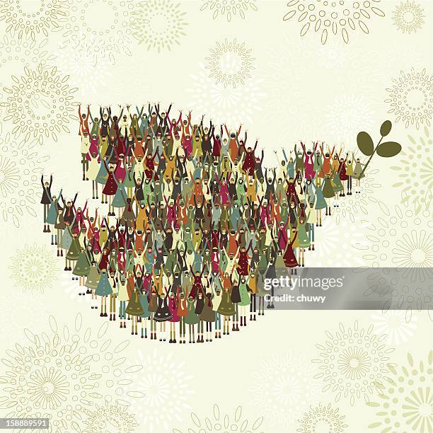 ilustraciones, imágenes clip art, dibujos animados e iconos de stock de niños de palomas de la paz - símbolo de la paz