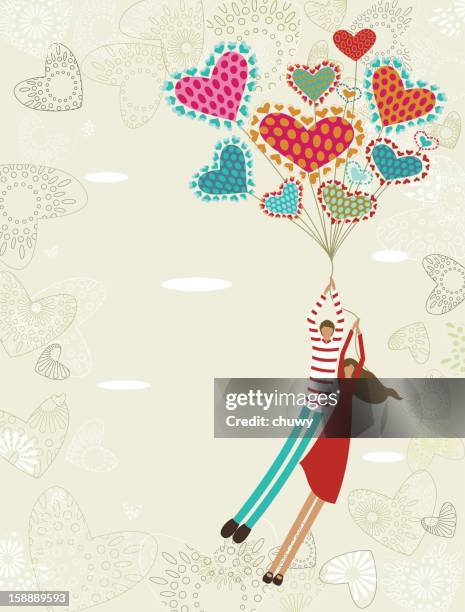 ilustraciones, imágenes clip art, dibujos animados e iconos de stock de fondo de san valentín con los amantes de conexión - mujeres jóvenes