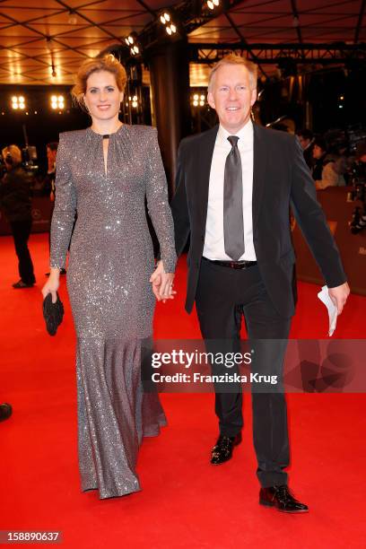 Johannes B. Kerner and Britta Becker-Kerner attend the 'BAMBI Awards 2012' at the Stadthalle Duesseldorf on November 22, 2012 in Duesseldorf, Germany.