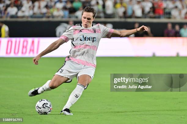 Federico Chiesa of Juventus looks to take a shot on goal in the second half against the Real Madrid during a pre-season friendly at Camping World...