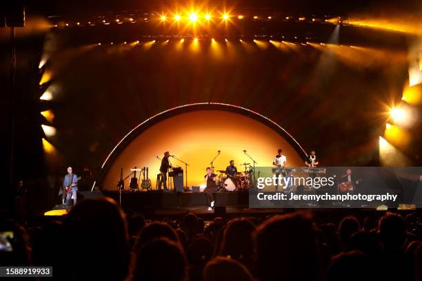 Kyle Cook, Matt Beck, Rob Thomas, Stacy Jones, Brian Yale, and Paul Doucette of Matchbox Twenty perform at Budweiser Stage on August 02, 2023 in...