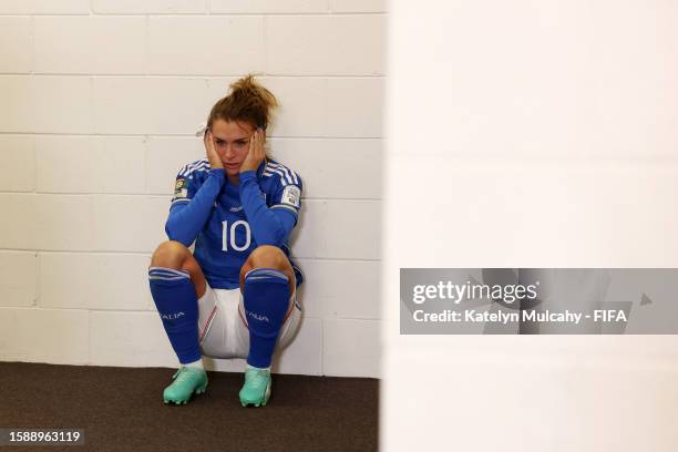 Cristiana Girelli of Italy looks dejected after the team's defeat and elimination from the tournament during the FIFA Women's World Cup Australia &...