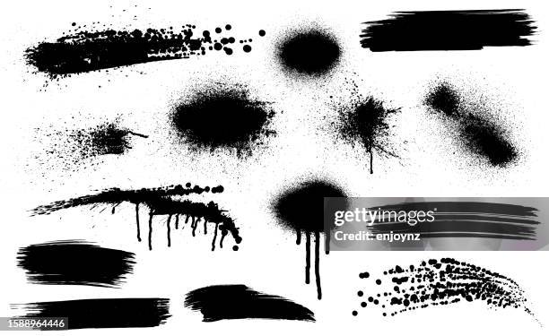 black grunge paint brush strokes background - stencil stock illustrations