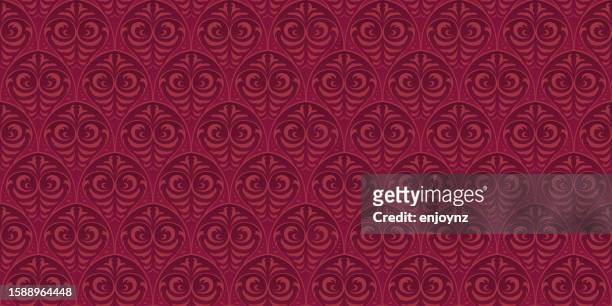 elegant victorian seamless red wallpaper - maroon swirl stock illustrations