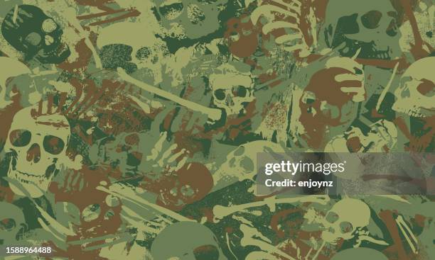 seamless camouflaged skulls and bones pattern - camo pants stock illustrations