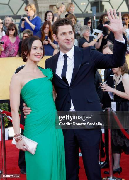 Actors Emily Blunt and John Krasinski arrive at the 18th Annual Screen Actors Guild Awards held at The Shrine Auditorium on January 29, 2012 in Los...