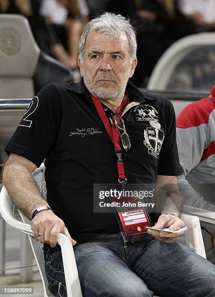 Eric Gerets, coach of Lekhwiya SC looks on during the friendly match between Paris Saint-Germain FC and Lekhwiya Sports Club at the Al-Sadd Sports...