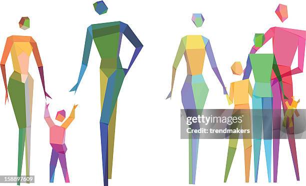 colorful polygonal family - family walking stock illustrations